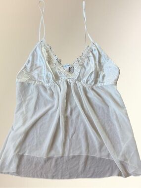 Intimo Cream Sheer Lace-Trim Chemise with Adjustable Spaghetti Straps